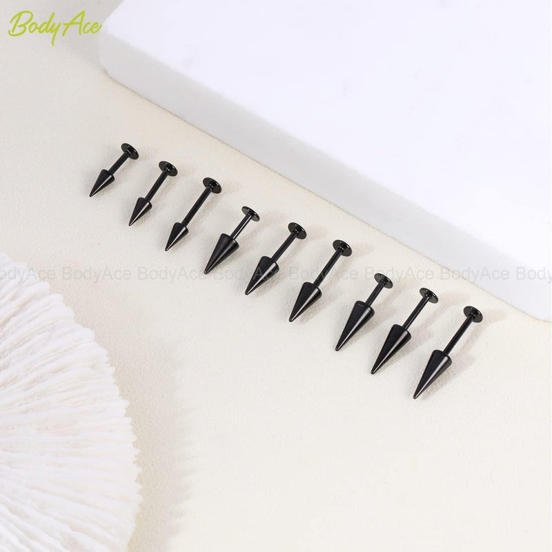 BodyAce 16G Spike Flact Back Earrings Cartilage Lip Rings, Stainless Steel Daith Helix Tragus Studs, Rook Lobe Lip Piercing for Women Men - Image 5